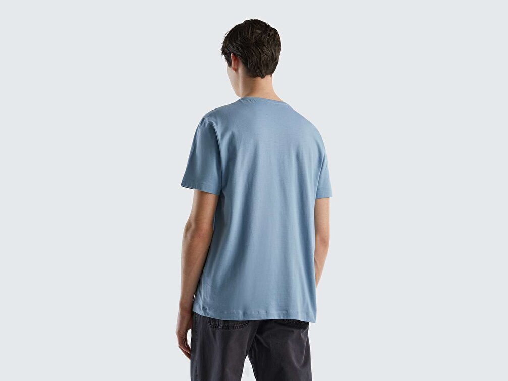 Benetton Erkek Havacı Mavi  City Baskılı T-Shirt