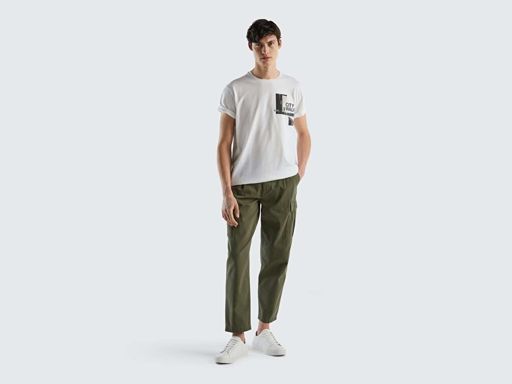 Benetton Erkek Beyaz  City Baskılı T-Shirt