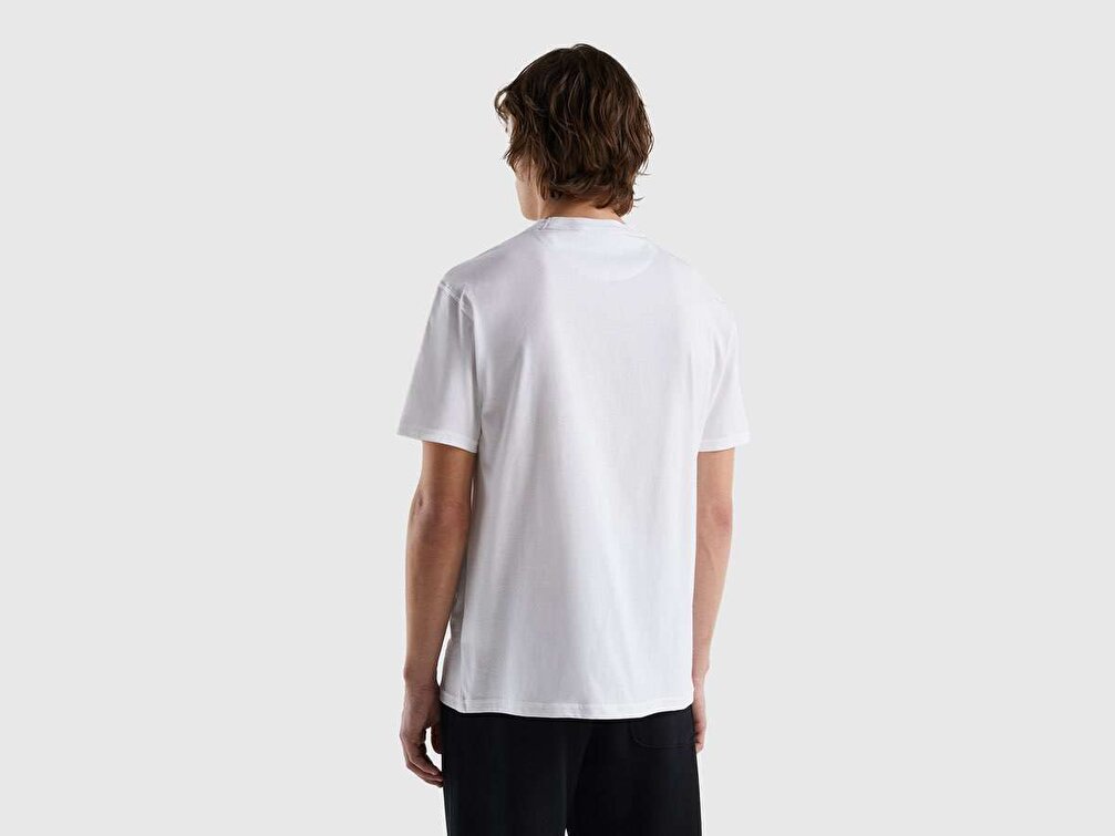 Benetton Erkek Beyaz Mix  Atletik Baskılı T-Shirt
