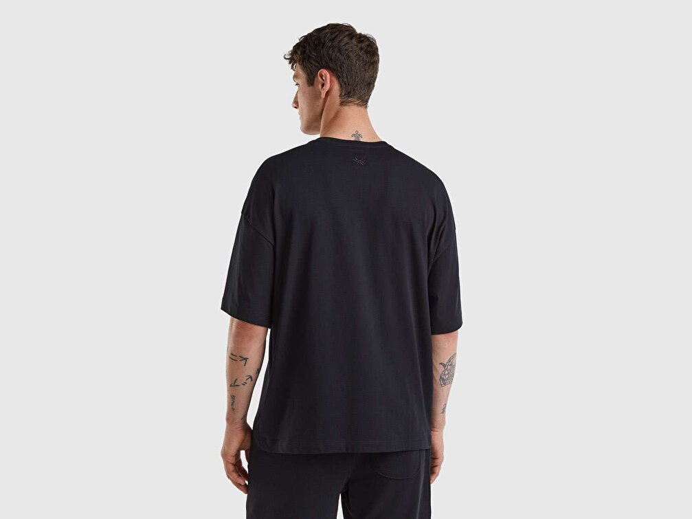 Benetton Unisex Siyah Hayvan Baskılı T-Shirt