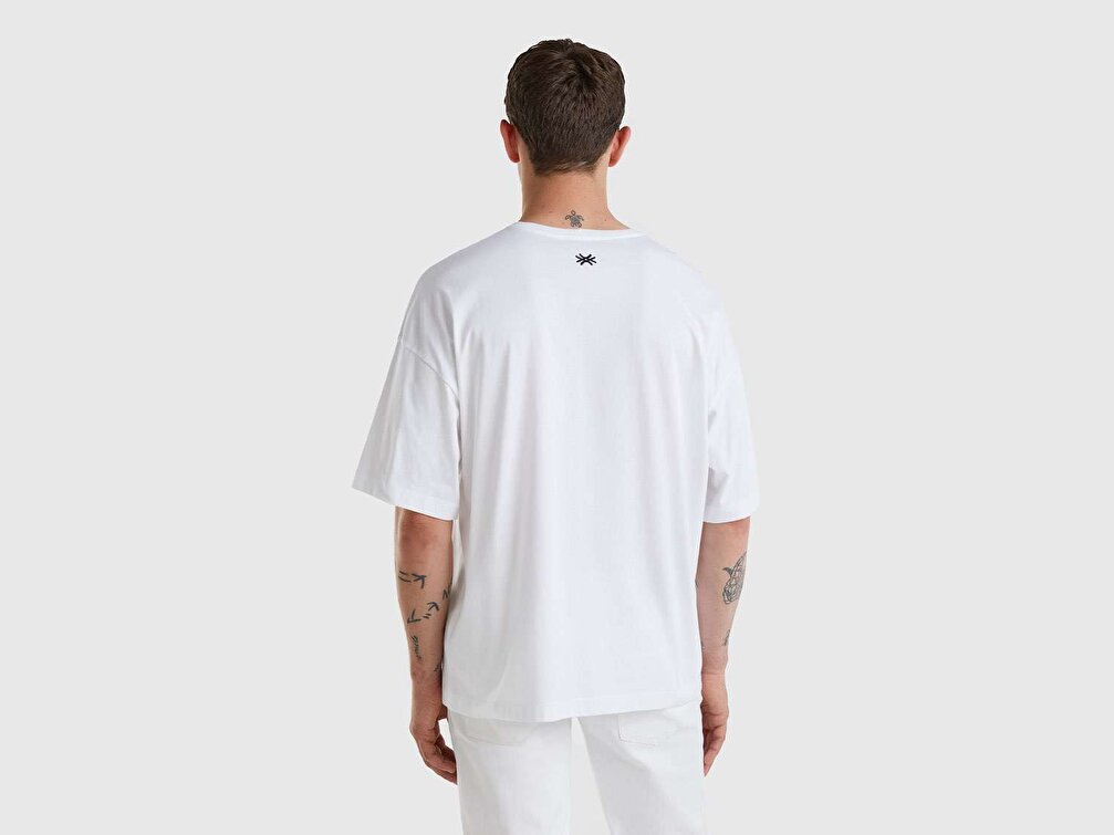 Benetton Unisex Beyaz Hayvan Baskılı T-Shirt
