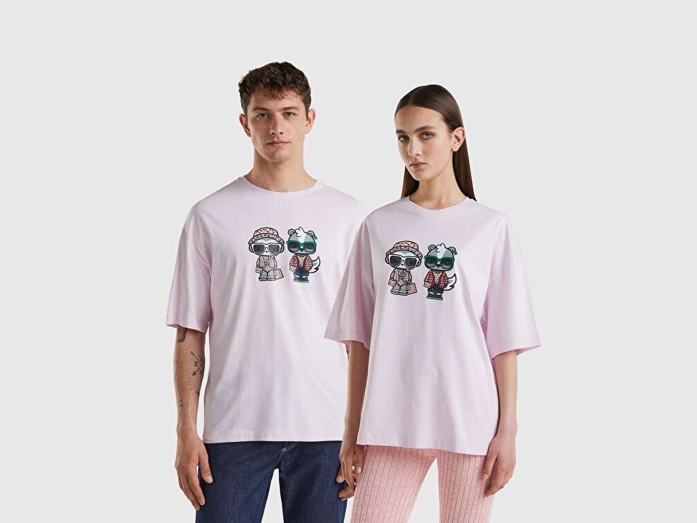 Benetton Unisex Gül Kurusu Hayvan Baskılı T-Shirt