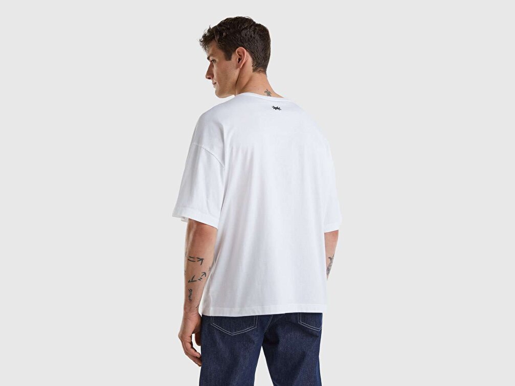 Benetton Unisex Beyaz Mix Hayvan Baskılı T-Shirt
