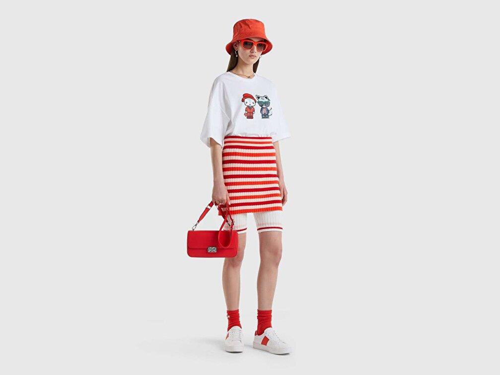 Benetton Unisex Beyaz Mix Hayvan Baskılı T-Shirt