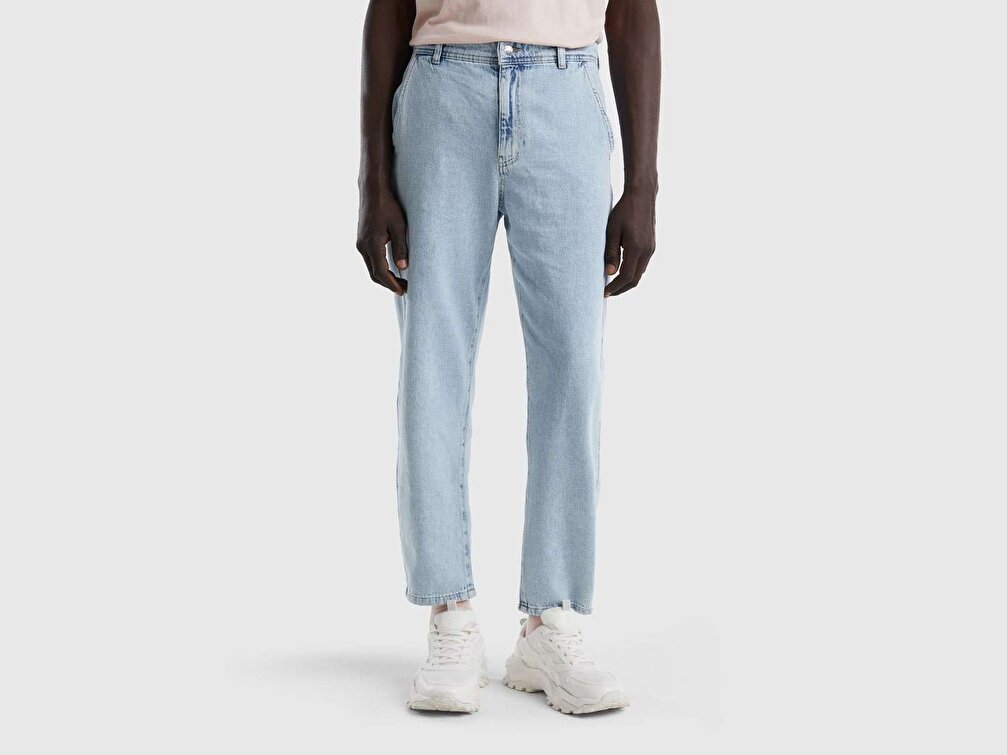 Benetton Erkek Açık Denim Beli Latikli Denim Pantolon