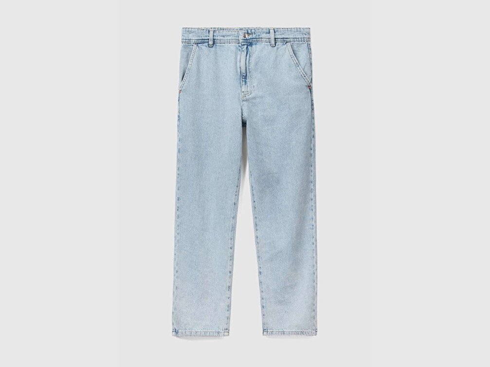 Benetton Erkek Açık Denim Beli Latikli Denim Pantolon