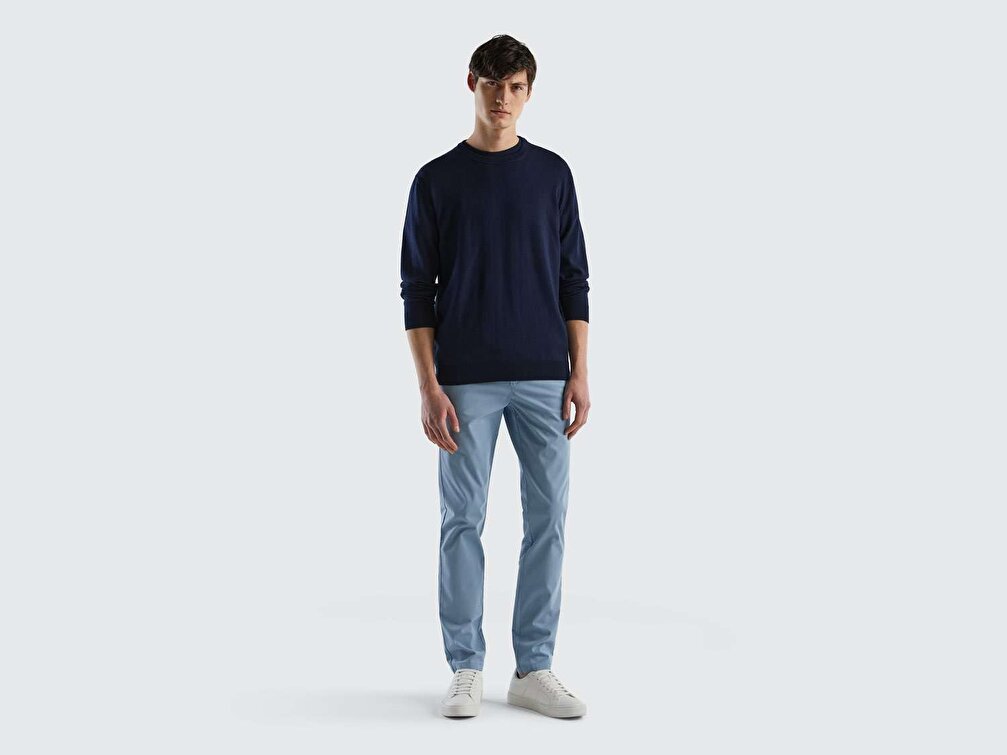 Benetton Erkek Havacı Mavi Slim Fit Chino