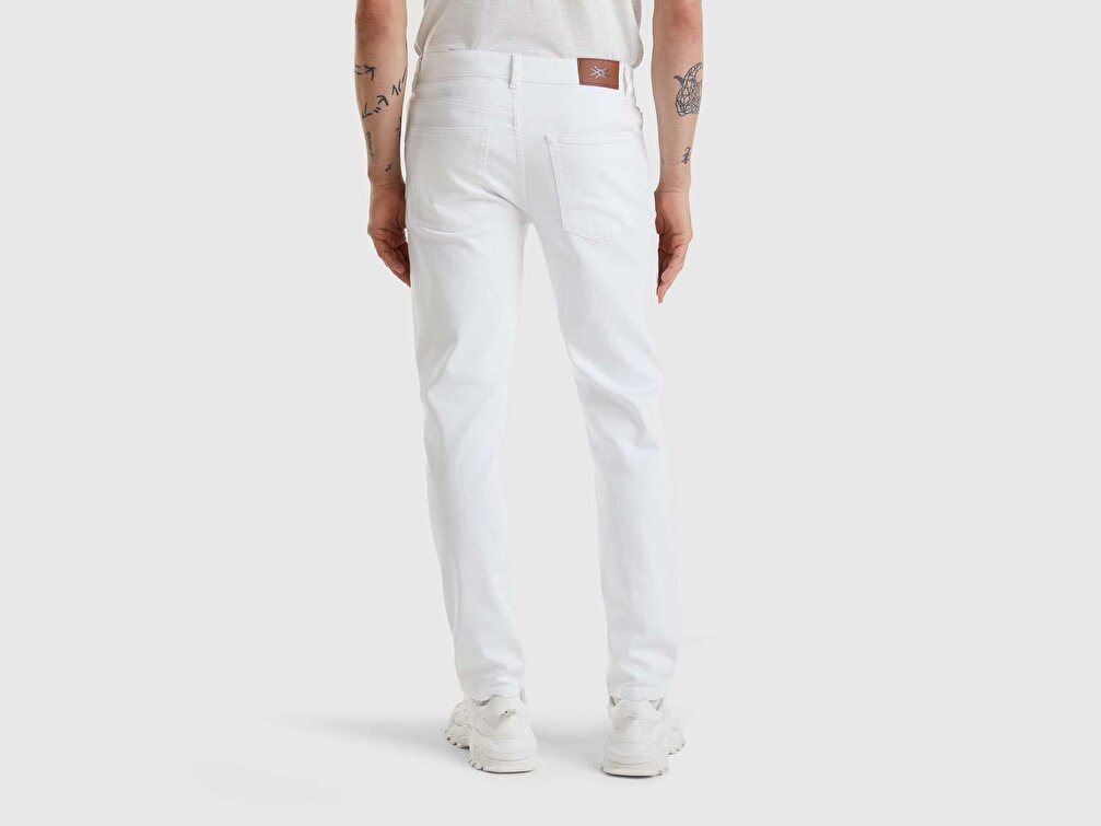 Benetton Erkek Beyaz Slim Fit Chino Denim Pantolon
