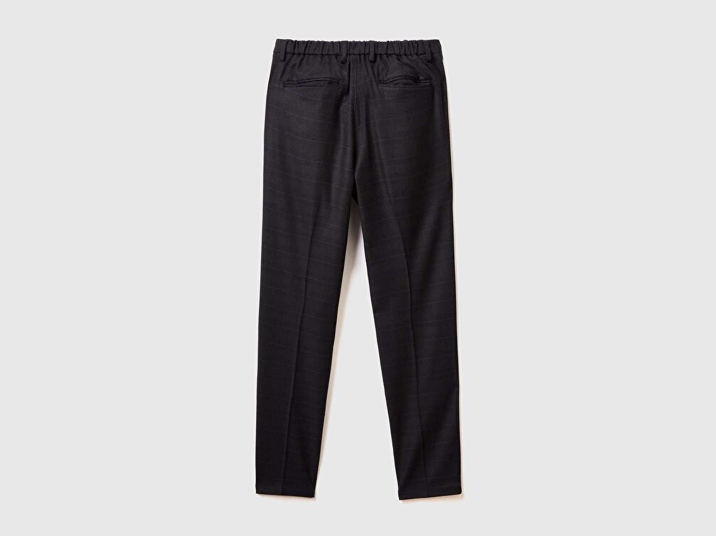 Benetton Erkek Antrasit Liyosel Karışımlı Ekoseli Slim Fit Pantolon