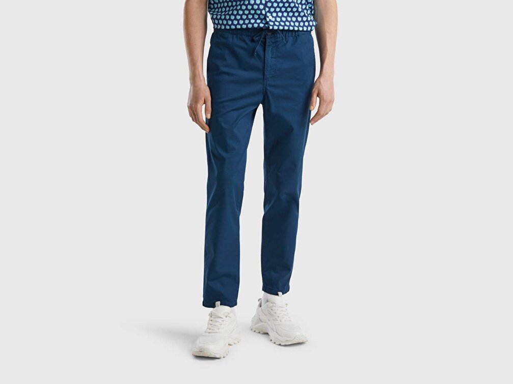 Benetton Erkek Lacivert Beli İpli Slim Fit Jogger Pantolon