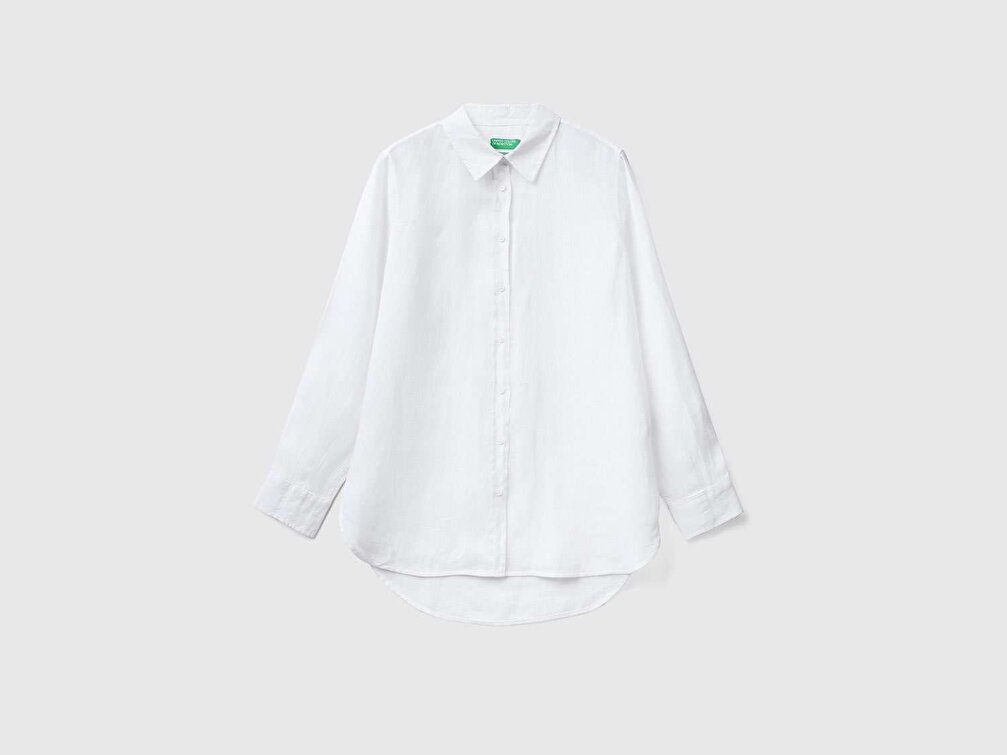 Benetton Kadın Beyaz %100 Keten Gömlek