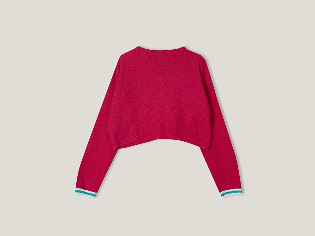 Benetton Kız Çocuk Fuşya Buklet Crop Triko Hırka