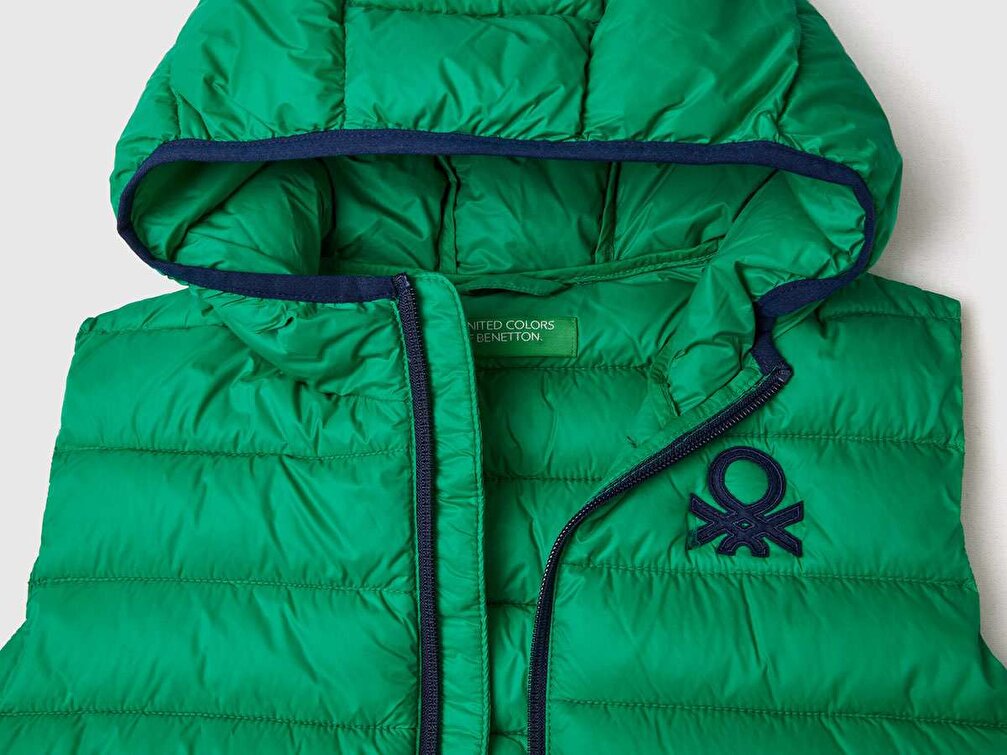Benetton Erkek Çocuk Yeşil Logolu Puffer Yelek