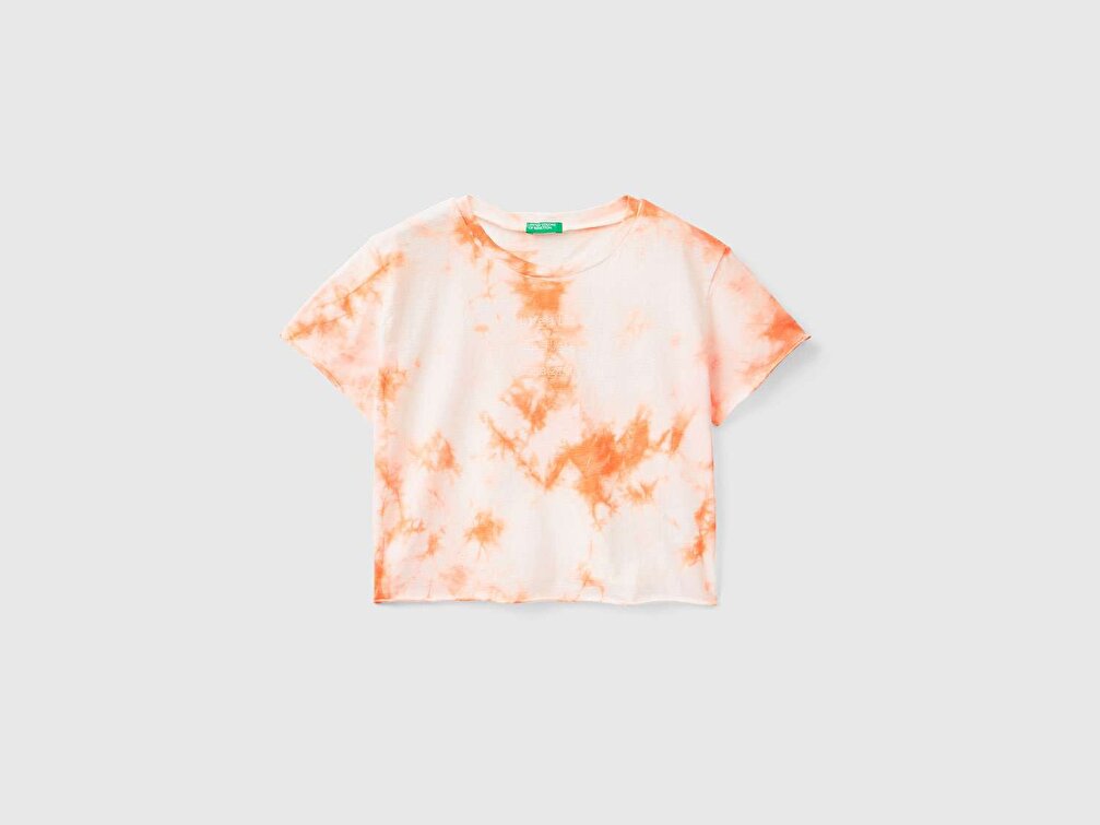 Benetton Kız Çocuk Krem Batik Crop T-Shirt