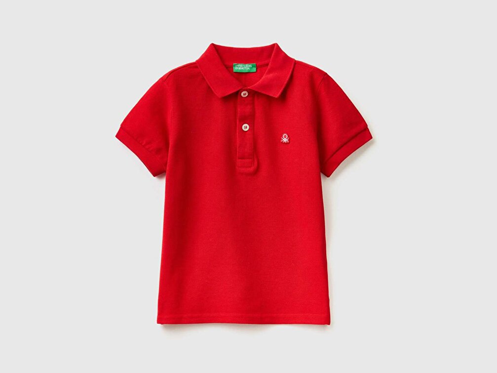 Benetton Erkek Çocuk Kırmızı Logolu Polo T-Shirt