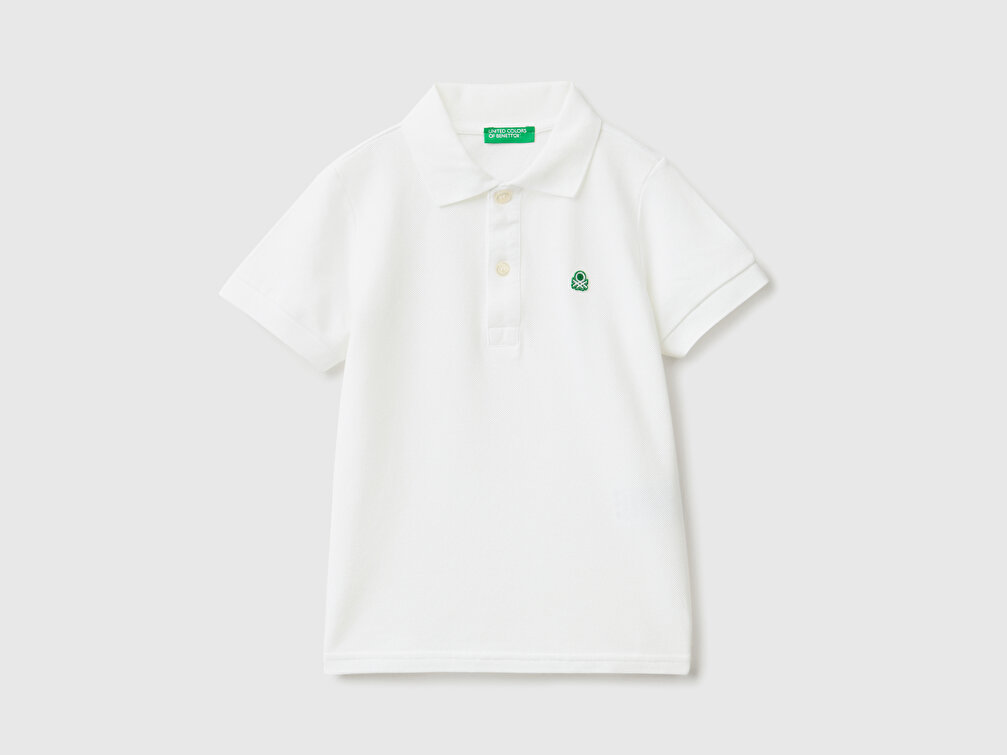 Benetton Erkek Çocuk Beyaz Logolu Polo T-Shirt