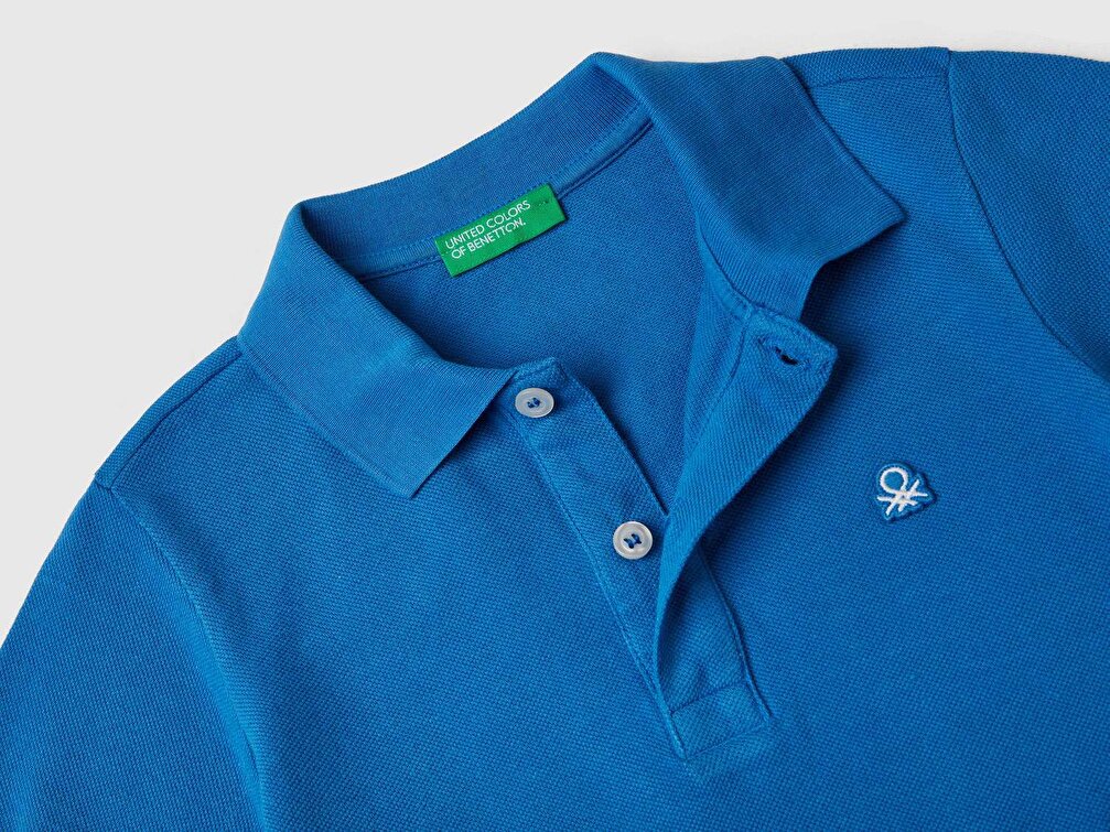 Benetton Erkek Çocuk Saks Mavi Logolu Polo T-Shirt
