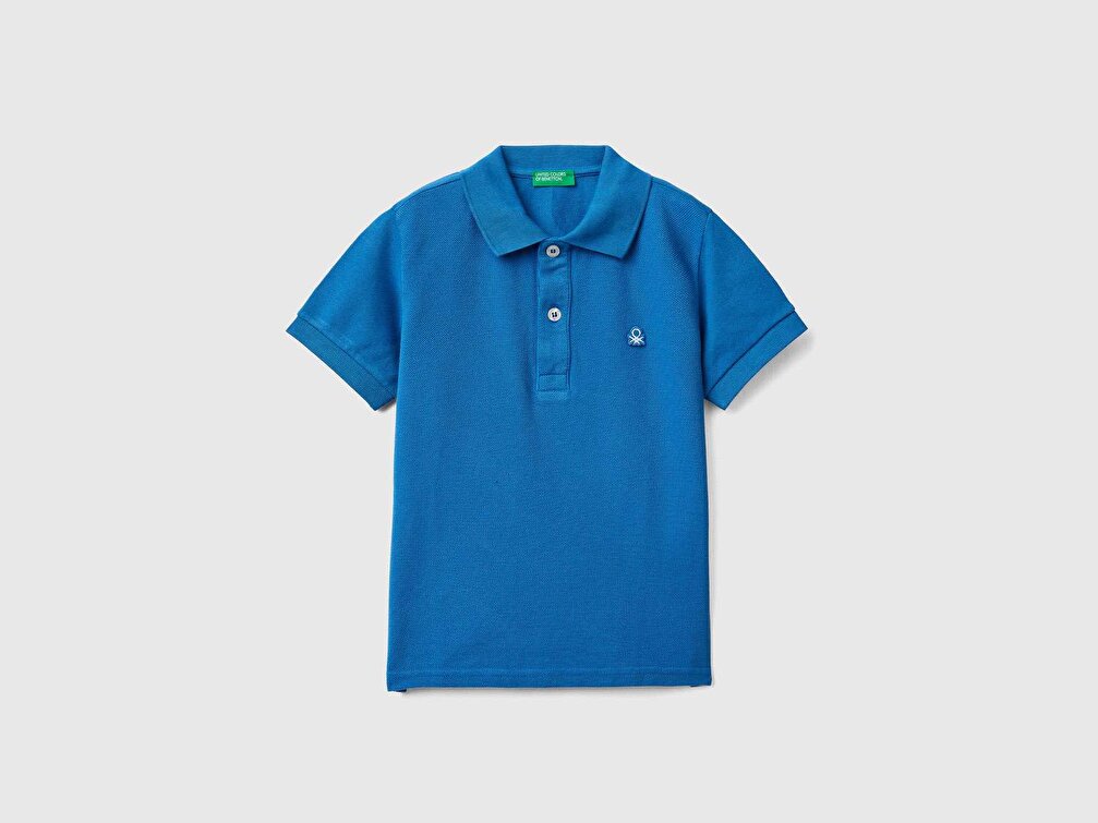Benetton Erkek Çocuk Saks Mavi Logolu Polo T-Shirt