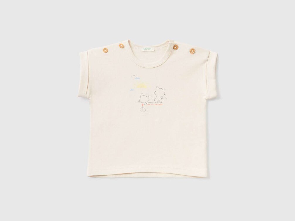 Benetton Bebek Krem Grafik Baskılı T-Shirt