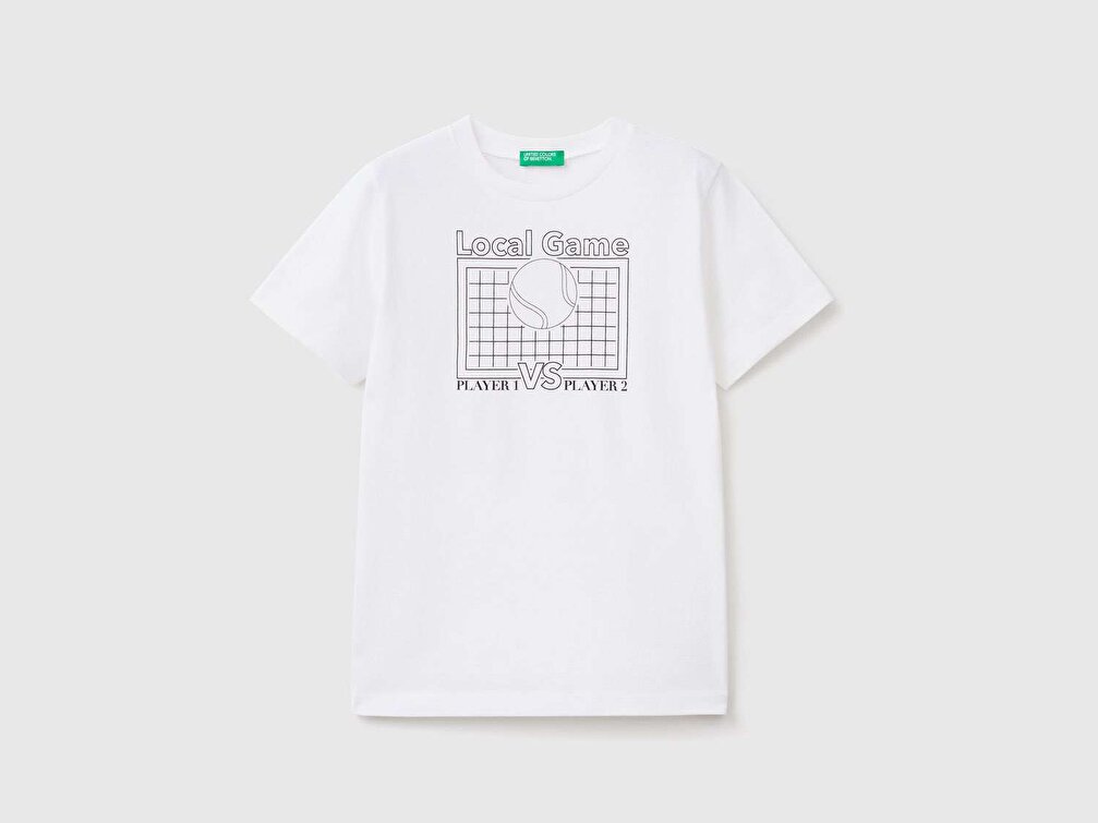 Benetton Erkek Çocuk Beyaz Benetton Su Baskılı T-Shirt