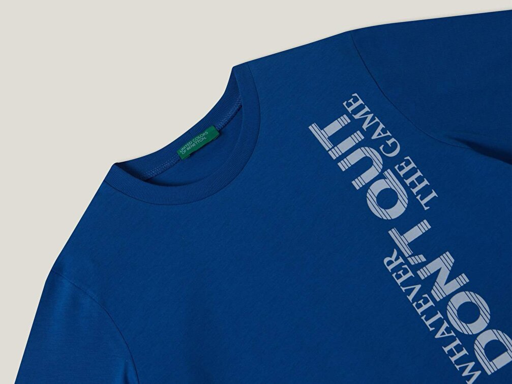 Benetton Erkek Çocuk Saks Mavi Benetton Su Baskılı T-Shirt