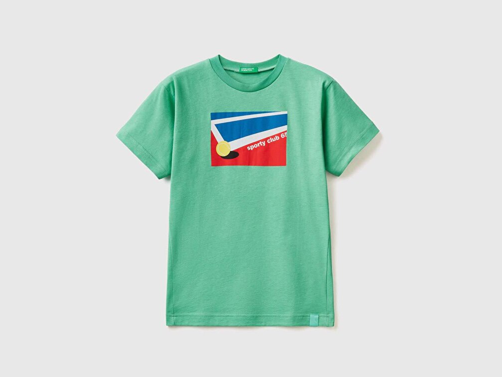 Benetton Erkek Çocuk Yeşil Tenis Kortu Baskılı T-Shirt