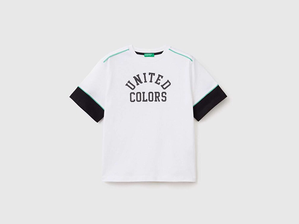 Benetton Erkek Çocuk Beyaz United Colors Aplikeli T-Shirt