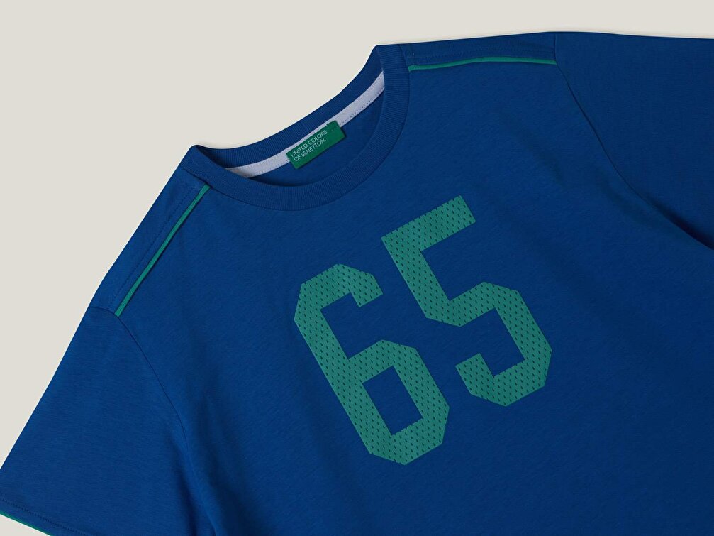 Benetton Erkek Çocuk Saks Mavi United Colors Aplikeli T-Shirt