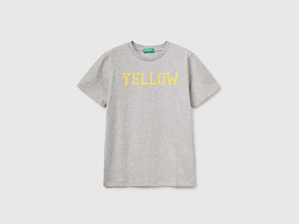 Benetton Erkek Çocuk Gri Melanj Renk Su Baskılı T-Shirt