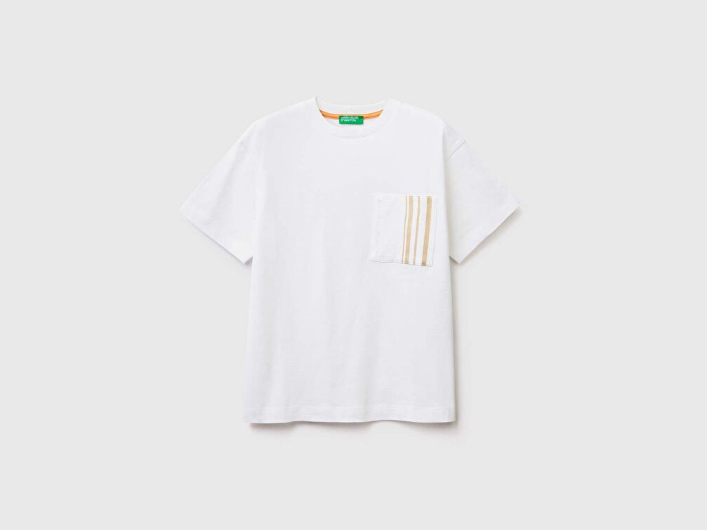 Benetton Erkek Çocuk Beyaz Cep Detaylı T-Shirt