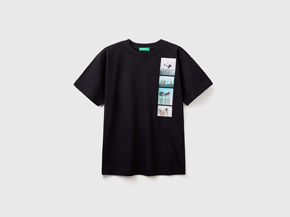 Benetton Erkek Çocuk Siyah Beach Baskılı T-Shirt