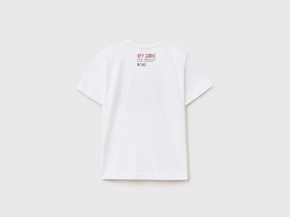 Benetton Erkek Çocuk Beyaz Beach Baskılı T-Shirt