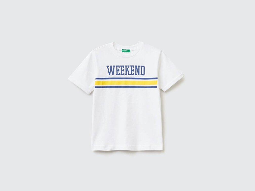 Benetton Erkek Çocuk Beyaz Su Baskılı T-Shirt