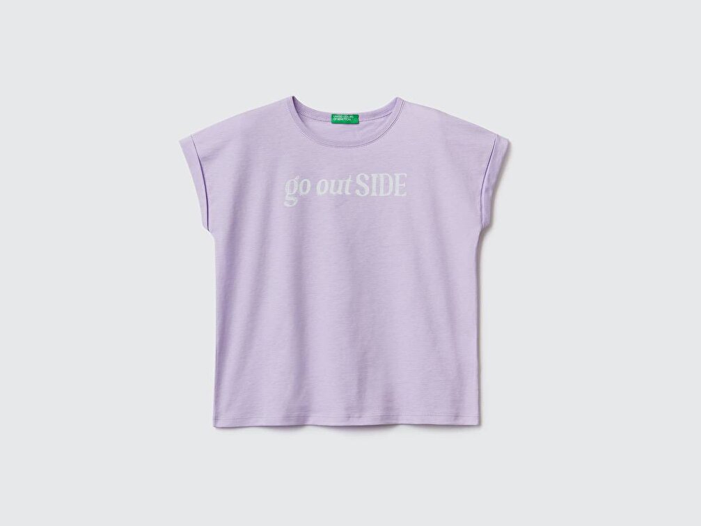 Benetton Kız Çocuk Mix Manşet Kollu Su Baskılı T-Shirt