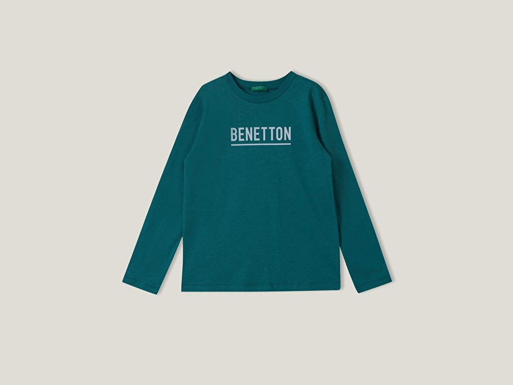 Benetton Erkek Çocuk Koyu Yeşil Benetton Su Baskılı T-Shirt