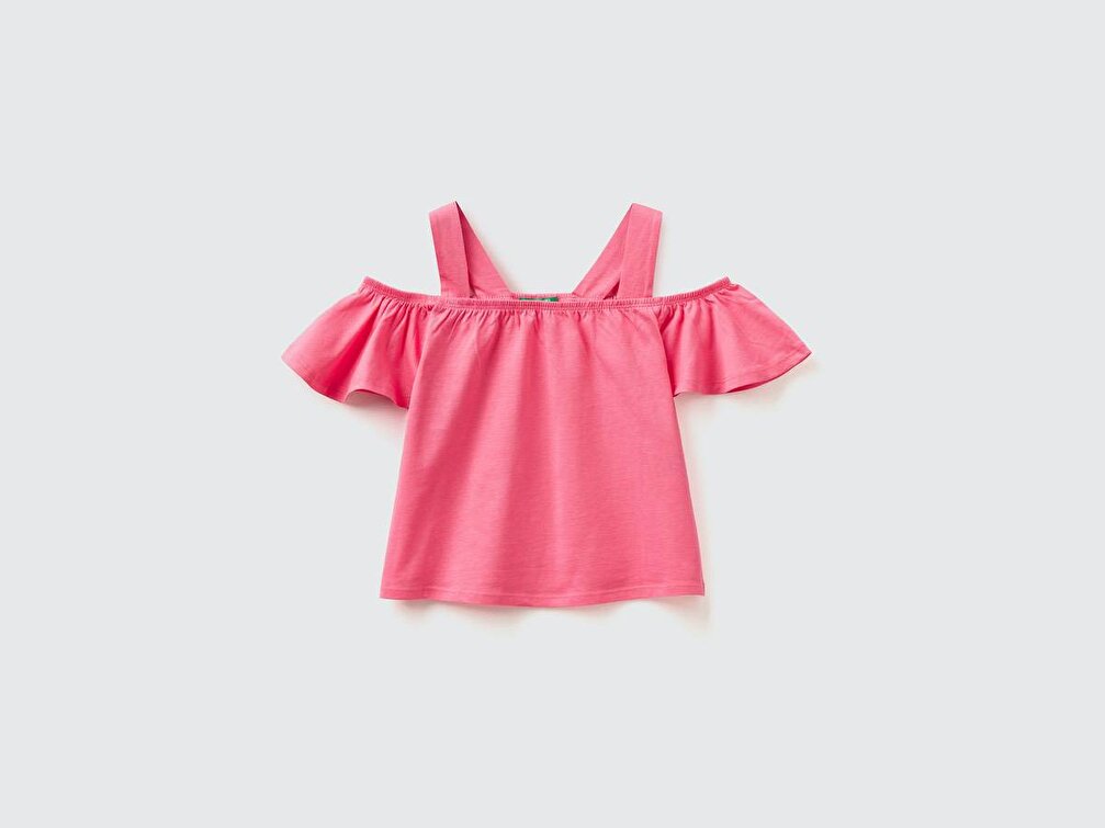 Benetton Kız Çocuk Pembe Omzu Açık Crop Bluz