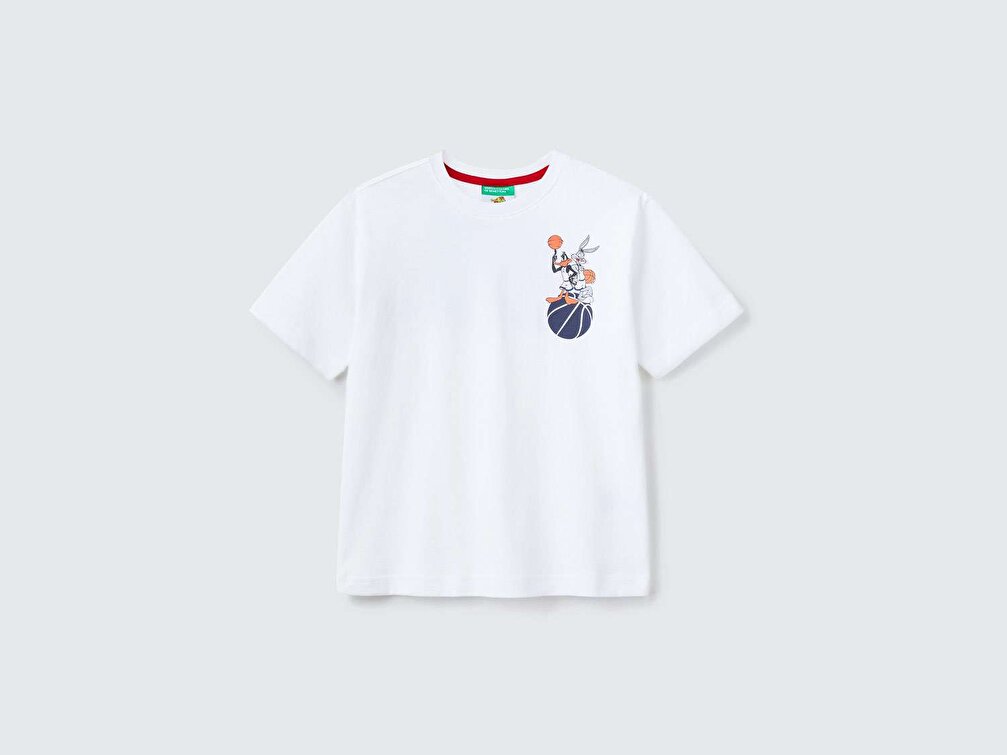 Benetton Erkek Çocuk Beyaz Space Jam Baskılı T-Shirt