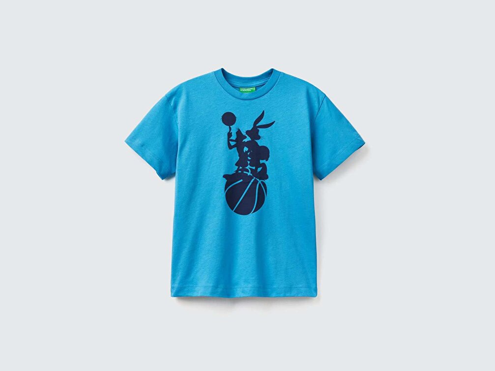Benetton Erkek Çocuk Mavi Space Jam Gölge Baskılı T-Shirt