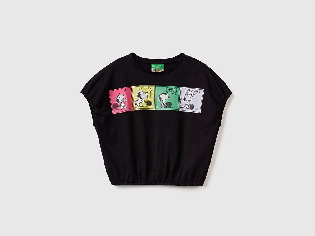 Benetton Kız Çocuk Siyah Snoopy Baskılı T-Shirt