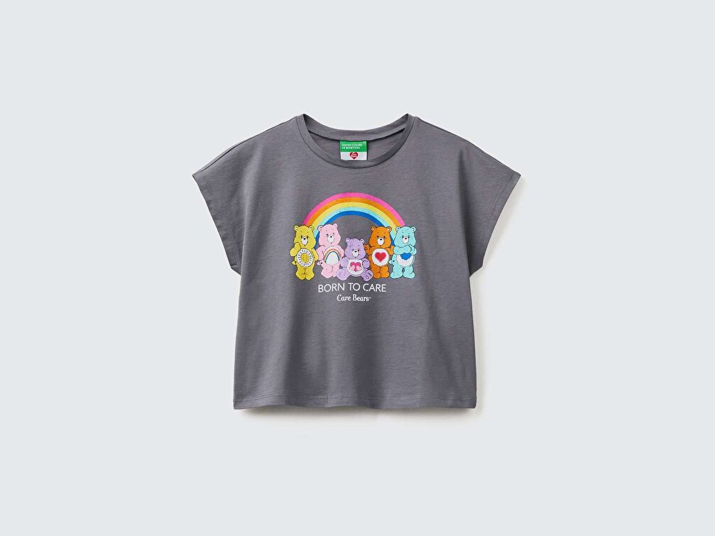 Benetton Kız Çocuk Antrasit Care Bear Gökkuşağı Baskılı T-Shirt