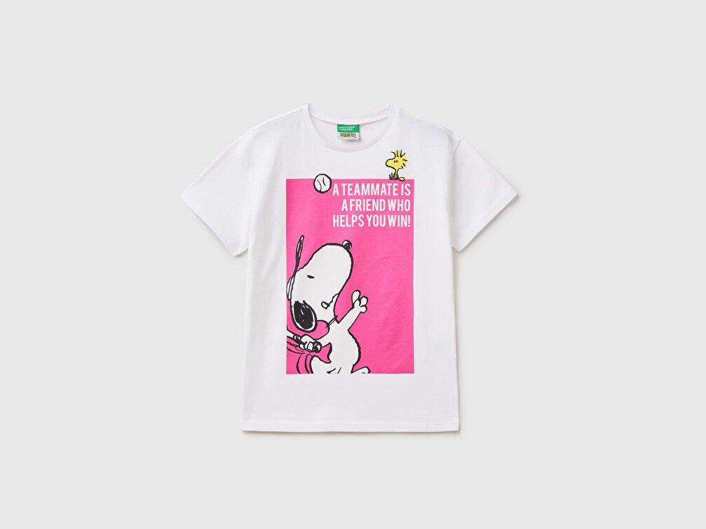 Benetton Kız Çocuk Beyaz Snoopy Slogan Baskılı T-Shirt