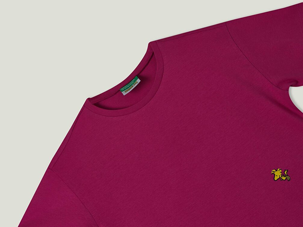 Benetton Kız Çocuk Fuşya Snoopy Slogan Baskılı T-Shirt