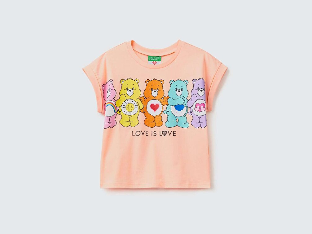 Benetton Kız Çocuk Açık Pembe Care Bears Baskılı T-Shirt