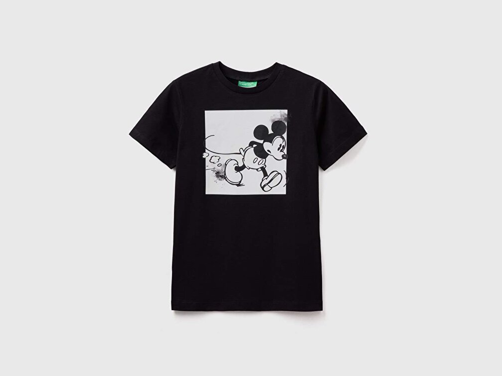 Benetton Erkek Çocuk Siyah Mickey Mouse Baskılı T-Shirt