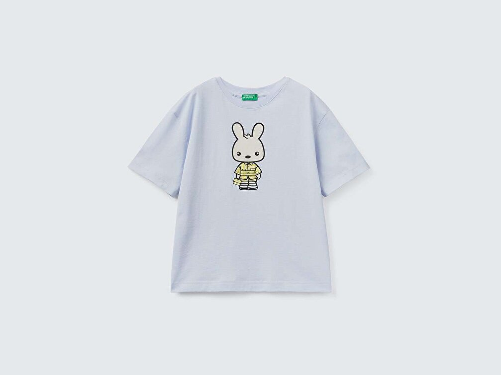 Benetton Erkek Çocuk Açık Mavi Be Family Karakter Baskılı T-Shirt