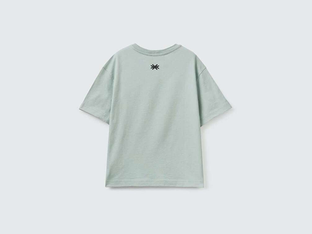 Benetton Erkek Çocuk Su Yeşili Be Family Karakter Baskılı T-Shirt