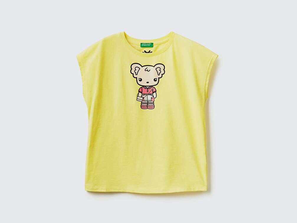 Benetton Kız Çocuk Sarı Be Family Karakter Baskılı T-Shirt