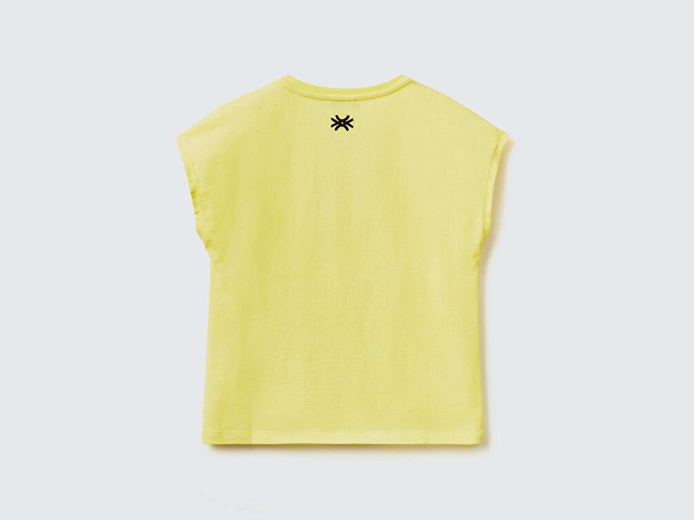 Benetton Kız Çocuk Sarı Be Family Karakter Baskılı T-Shirt
