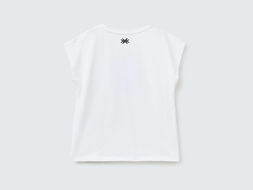 Benetton Kız Çocuk Beyaz Be Family Karakter Baskılı T-Shirt