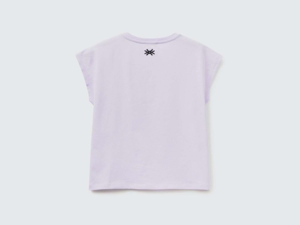 Benetton Kız Çocuk Lila Be Family Karakter Baskılı T-Shirt